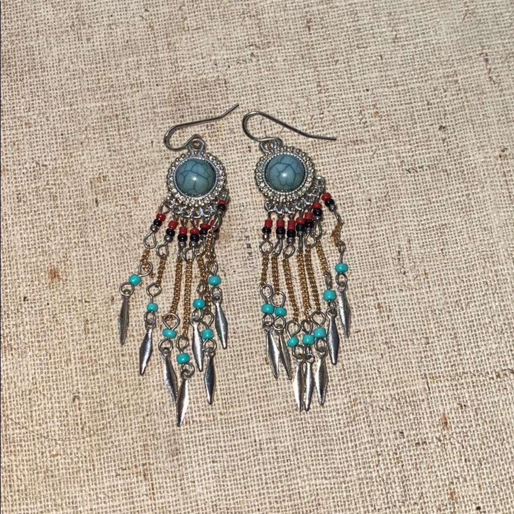 🔴Blue stone tribal earrings